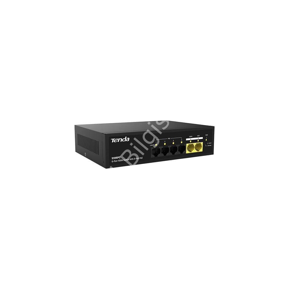 TENDA S106PC 6 PORT 10/100 4 PORT POE 2 PORT UPLINK 55w YONETILEMEZ DESKTOP SWITCH