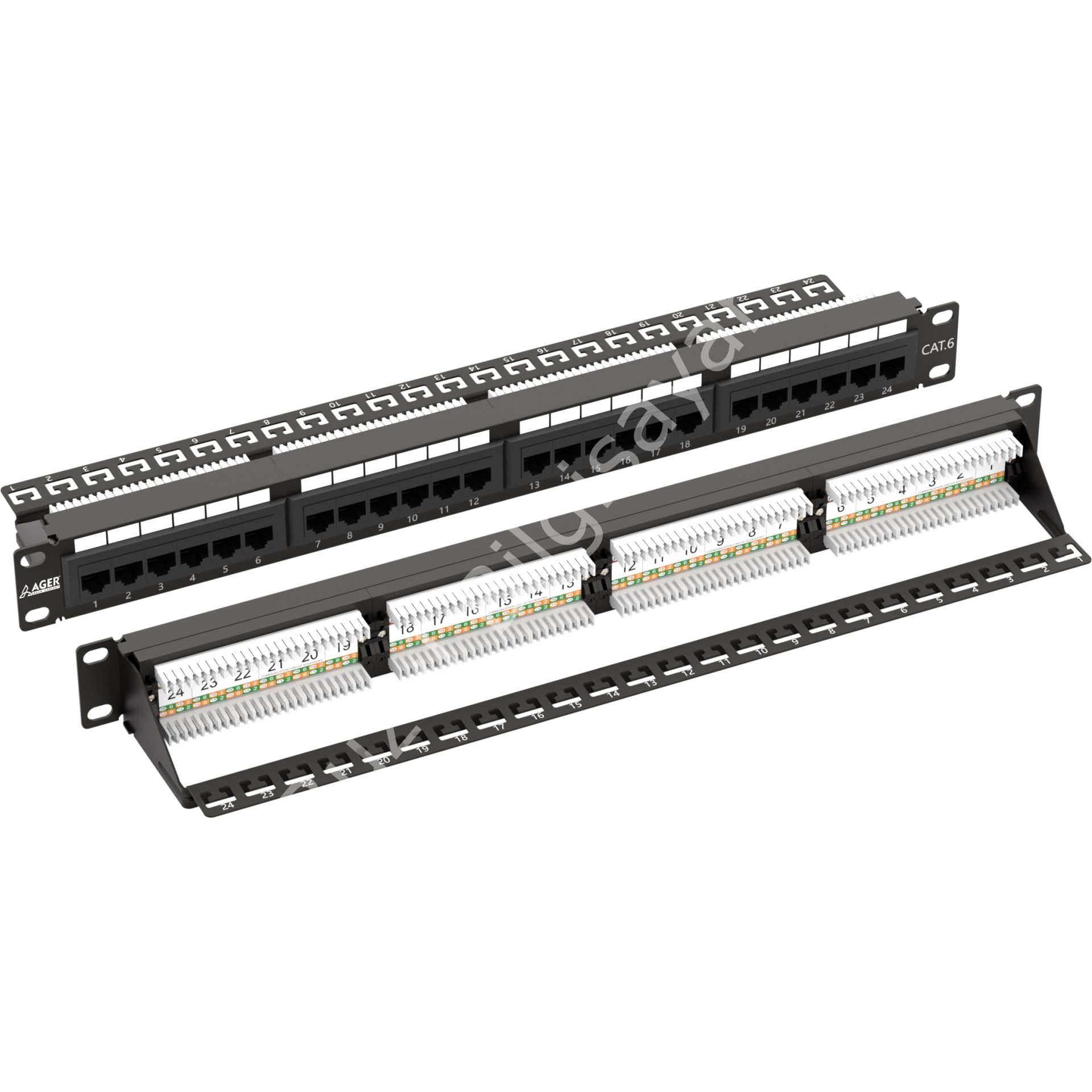 AGER AC-611-24E 8P8C,LSA,ALTIN KONTAK 24 PORT CAT6 DOLU 1U ZIRHSIZ PATCH PANEL