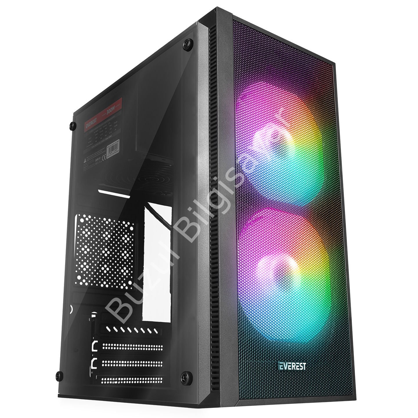 EVEREST MINION MESH 300W 2x12CM RAİNBOW FAN MICRO ATX PENCERELİ 2xUSB2.0 SİYAH MINI TOWER KASA