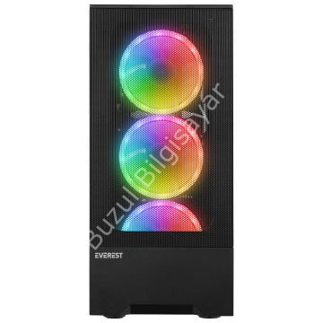 EVEREST DUSK 600W 4x12CM RGB FAN ATX TEMPERED GLASS 2xUSB2.0/1xUSB3.0 SİYAH MID TOWER GAMİNG KASA