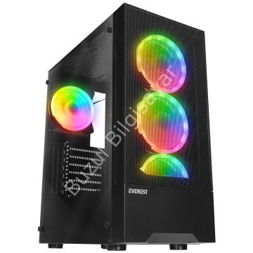 EVEREST DUSK 600W 4x12CM RGB FAN ATX TEMPERED GLASS 2xUSB2.0/1xUSB3.0 SİYAH MID TOWER GAMİNG KASA