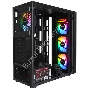EVEREST FACED V3 MESH 500W 4x12CM RGB FAN ATX TEMPERED GLASS 2xUSB2.0/1xUSB3.0 SİYAH MID TOWER GAMİNG KASA