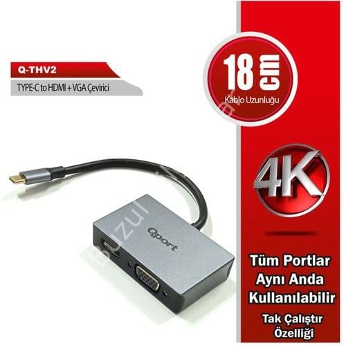 QPORT Q-THV2 TYPE-C TO HDMI/VGA ÇEVİRİCİ