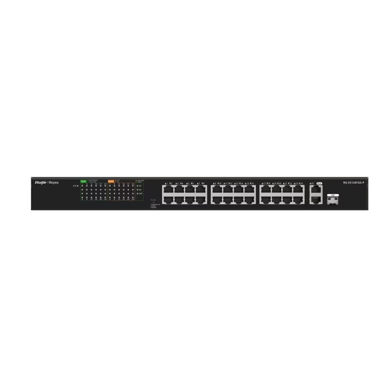 RUIJIE REYEE RG-ES126FGS-P 24 PORT 10/100 24 PORT POE 2 PORT UPLINK + 1 SFP 370 WATT YONETILEMEZ RACK MOUNT SWITCH
