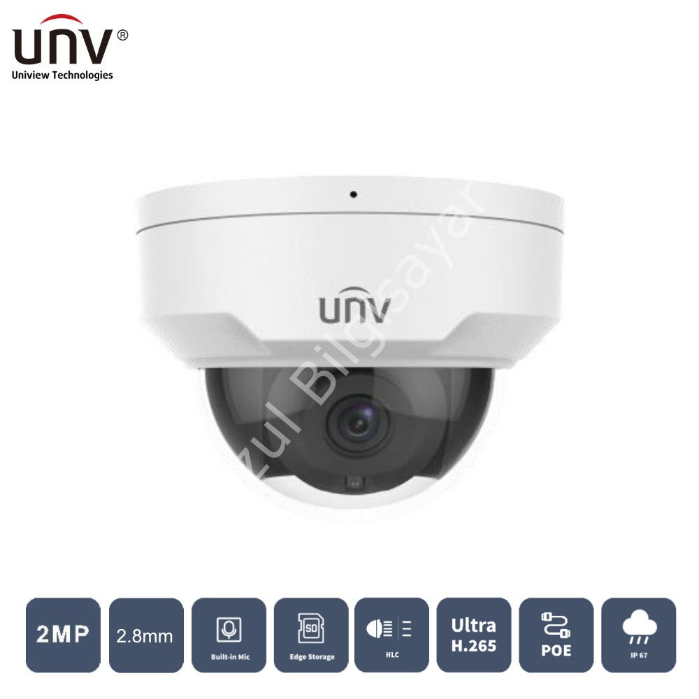 UNIVIEW IPC322LB-ASF28K-A 2MP 2.8MM CMOS 30MT H265+ IP67/IK10 DAHİLİ SES IP DOME KAMERA