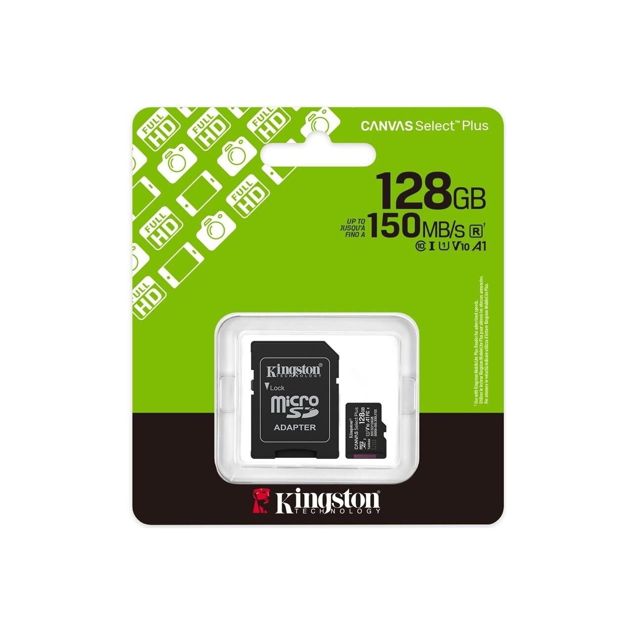 KINGSTON CANVAS SELECT PLUS 128GB MICRO SDHC CLASS10 150MB/s HAFIZA KARTI SDCS3/128GB