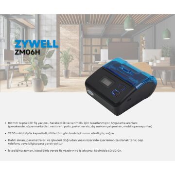 ZYWELL ZM06H THERMAL USB+BT MOBİL FİŞ YAZICI 80MM/s / 80MM