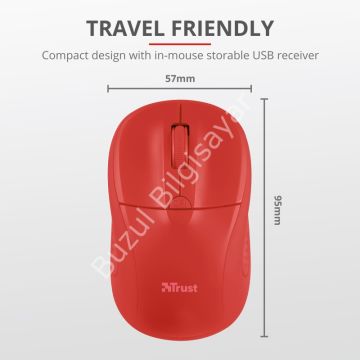 TRUST PRİMO 20787 USB 1600 DPI KIRMIZI KABLOSUZ MOUSE