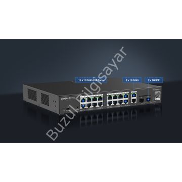 RUIJIE REYEE RG-ES220GS-P 16 PORT 10/100/1000 16 PORT POE 2 PORT UPLINK  2 SFP 250W CLOUD YÖNETİLEBİLİR RACK MOUNT SWITC