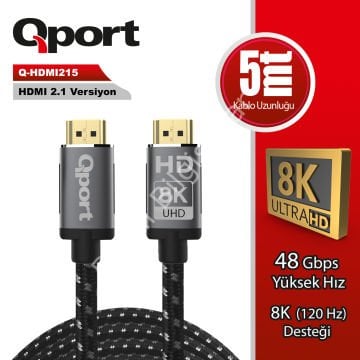 QPORT Q-HDMI215 HDMI KABLO 5 MT 2.1V 8K ALTIN UÇLU ÖRGÜLÜ
