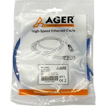 AGER AC-602-005 50CM UTP CAT6 PATCH KABLO MAVİ Cu, LSZH AWG 26/7